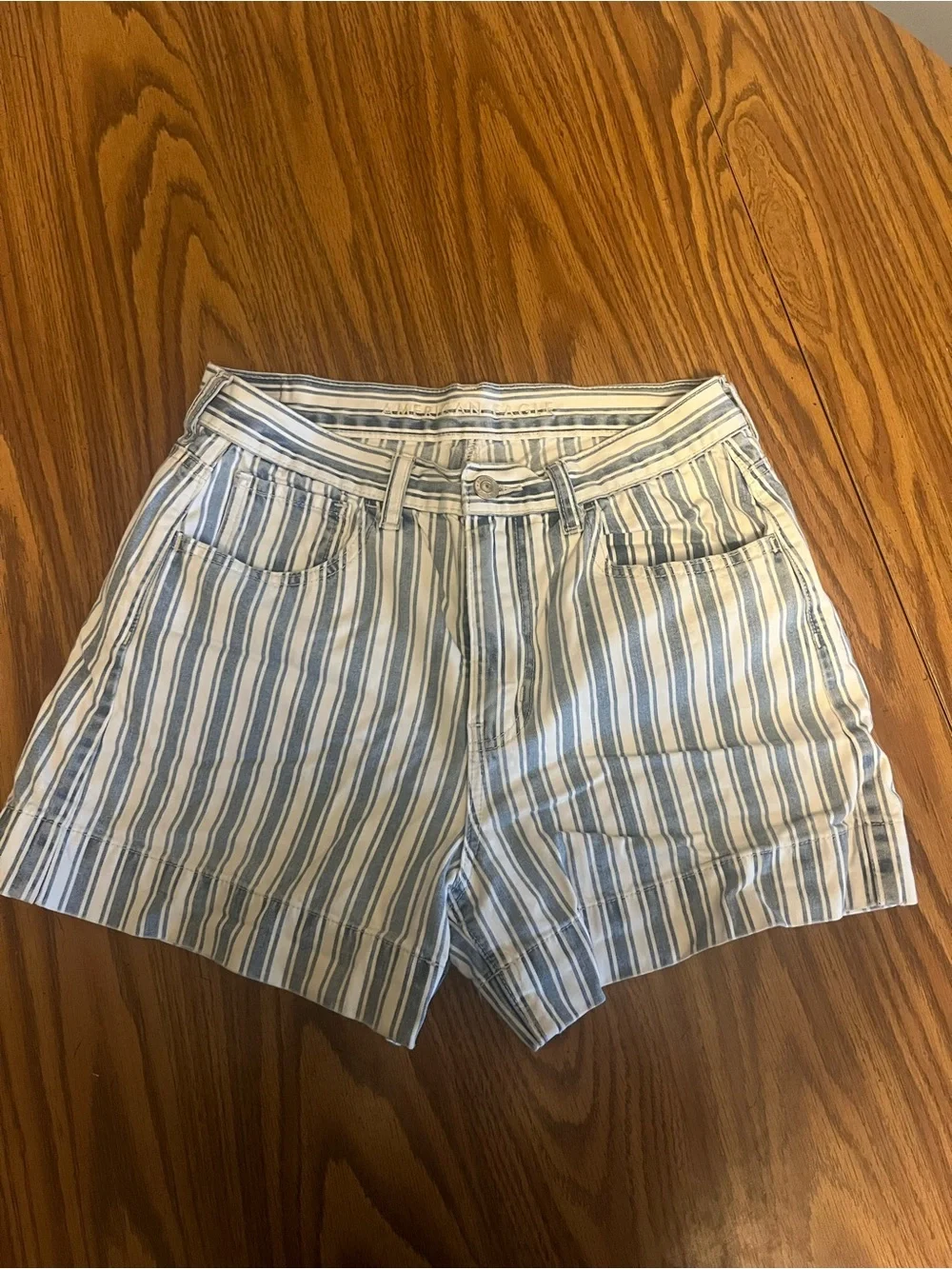 American Eagle Outfitters Blue & White Striped Mom Jean Shorts